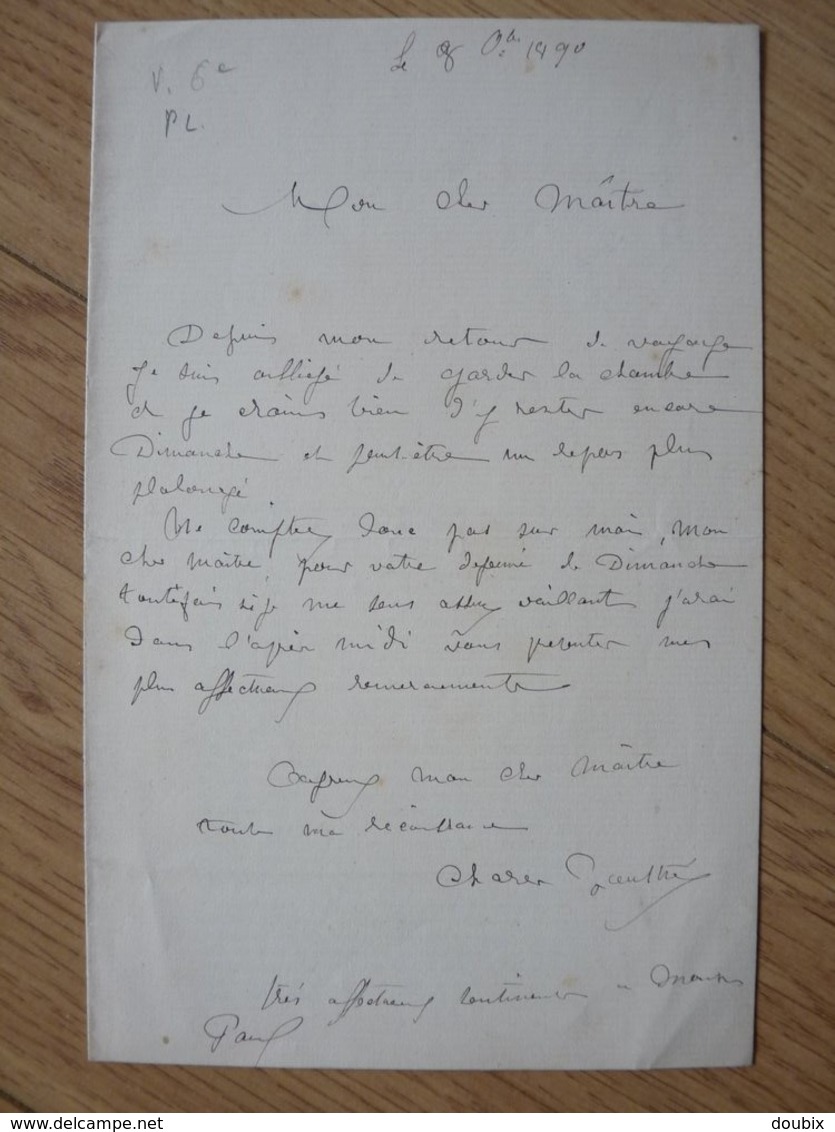 Charles GAUTIER (1831-1891) SCULPTEUR élève Jouffroy. Fontaines COMEDIE FRANCAISE. Autographe - Autres & Non Classés