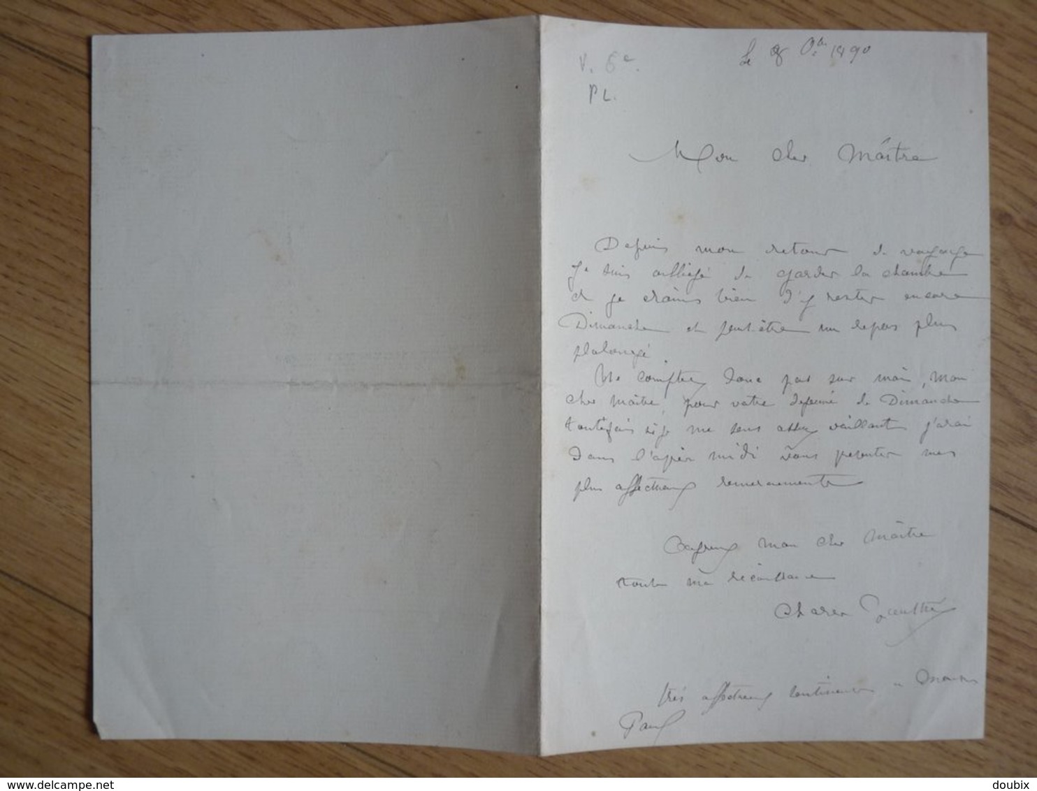 Charles GAUTIER (1831-1891) SCULPTEUR élève Jouffroy. Fontaines COMEDIE FRANCAISE. Autographe