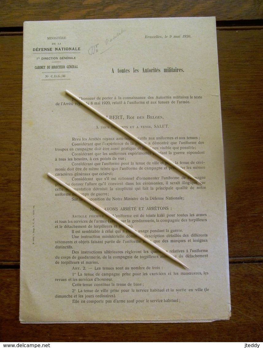 6 Bladzijden  In Franse Taal A Toutes Les Autorités Militaires  1920 - Documents