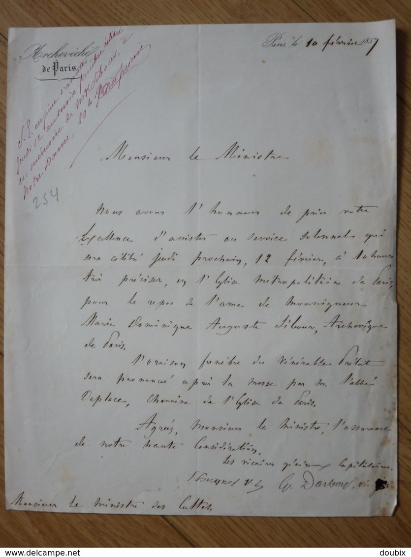 Mgr Georges DARBOY (1813 - Fusillé 1871) Archevêque PARIS. Commune PARIS 1871. Autographe - Altri & Non Classificati