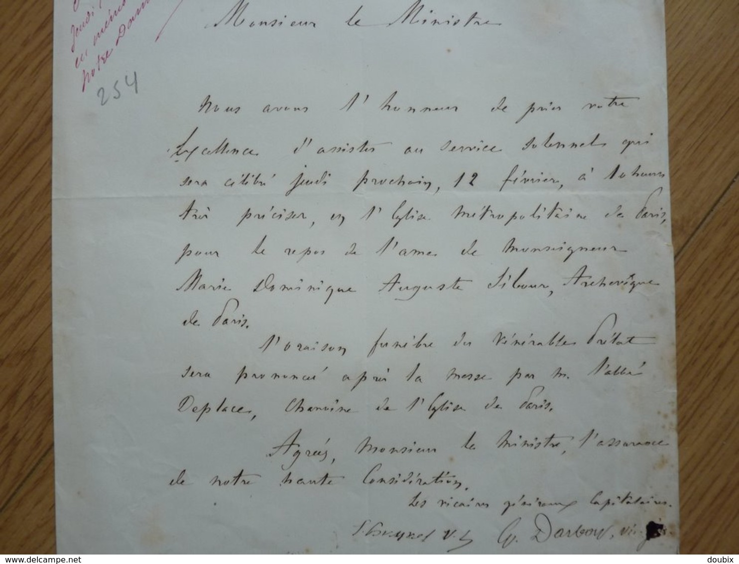 Mgr Georges DARBOY (1813 - Fusillé 1871) Archevêque PARIS. Commune PARIS 1871. Autographe - Altri & Non Classificati