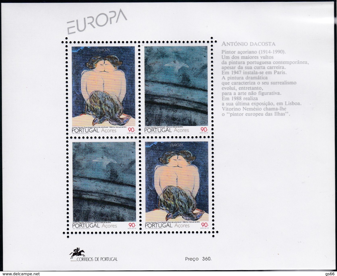 1993, Azoren, 434/35 Block 13 , Europa: Zeitgenössische Kunst. MNH ** - Azores