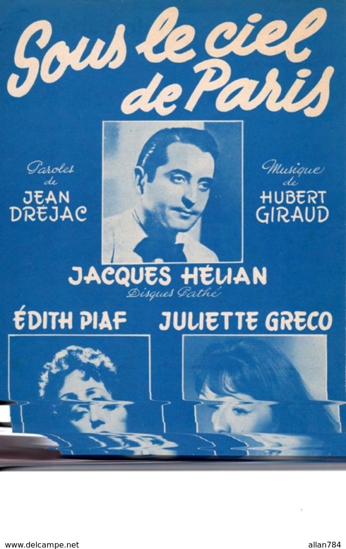 JULIETTE GRECO EDITH PIAF JACQUES HELIAN - 1951 - SOUS LE CIEL DE PARIS - EXCELLENT ETAT PROCHE DU NEUF - DREJAC/GIRAUD- - Autres & Non Classés