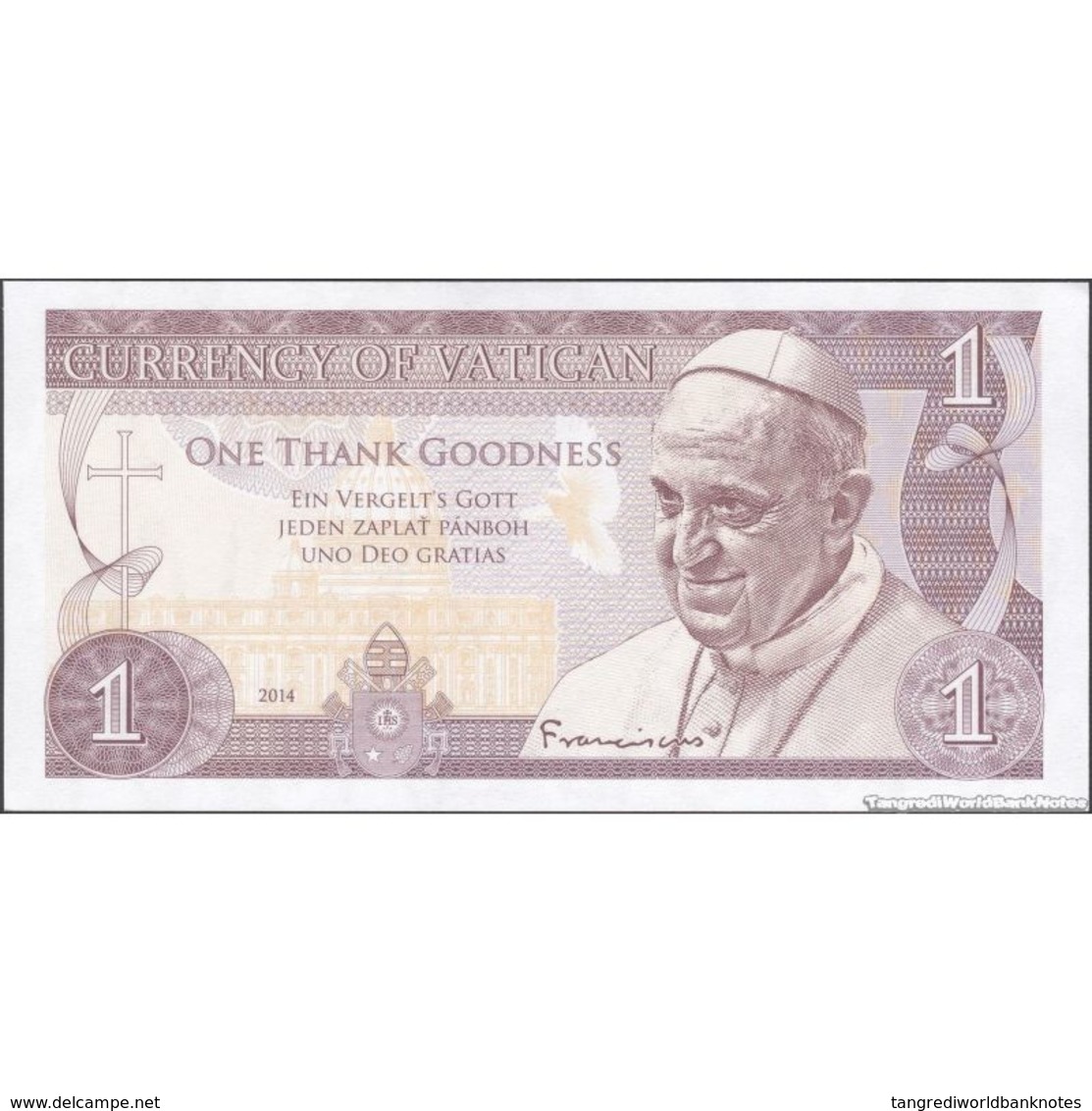 TWN - VATICAN CITY (private Issue) - 1 Thank Godness 2014 - No Serial UNC - Altri & Non Classificati