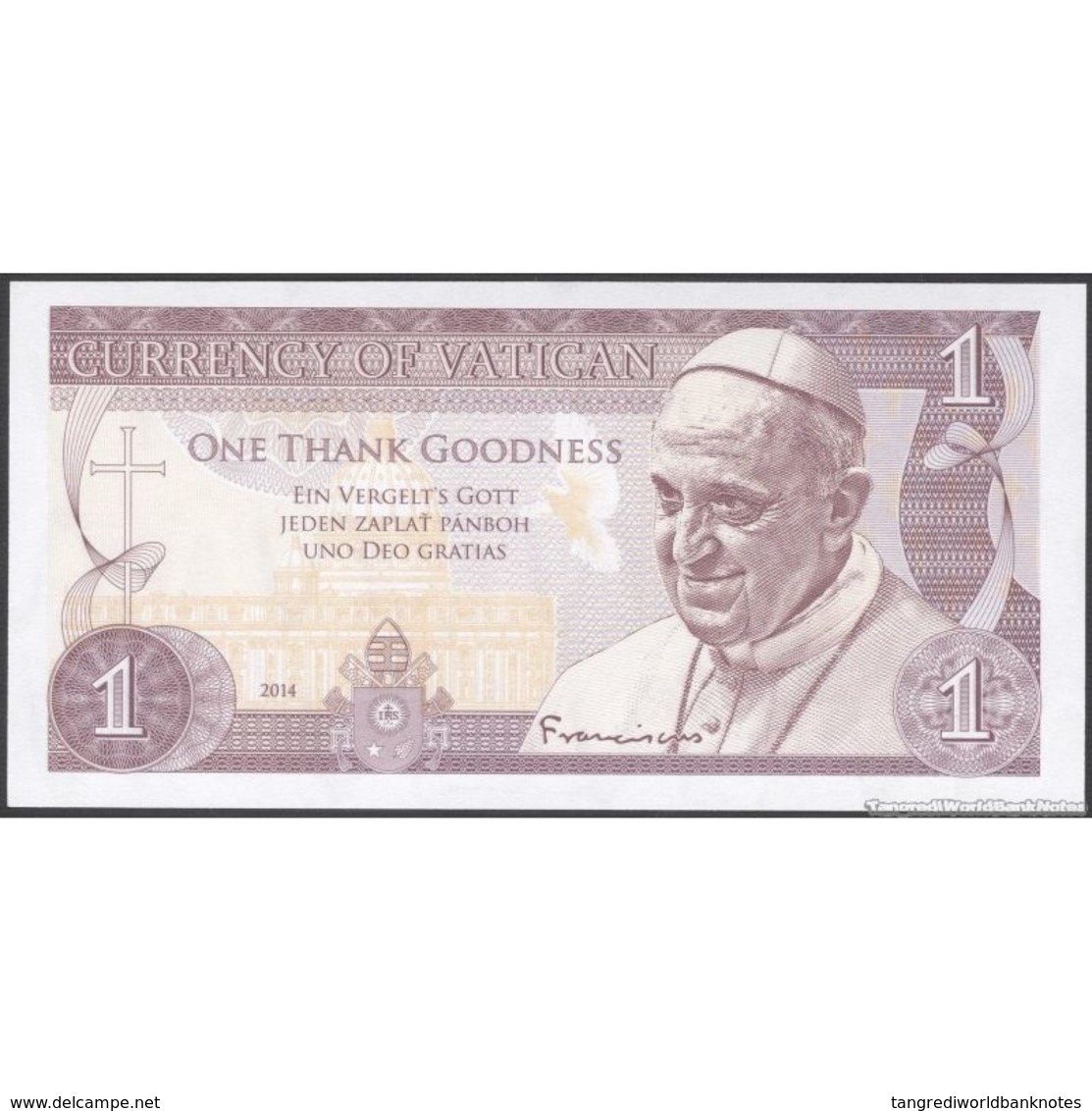 TWN - VATICAN CITY (private Issue) - 1 Thank Godness 2014 - With Serial UNC - Altri & Non Classificati