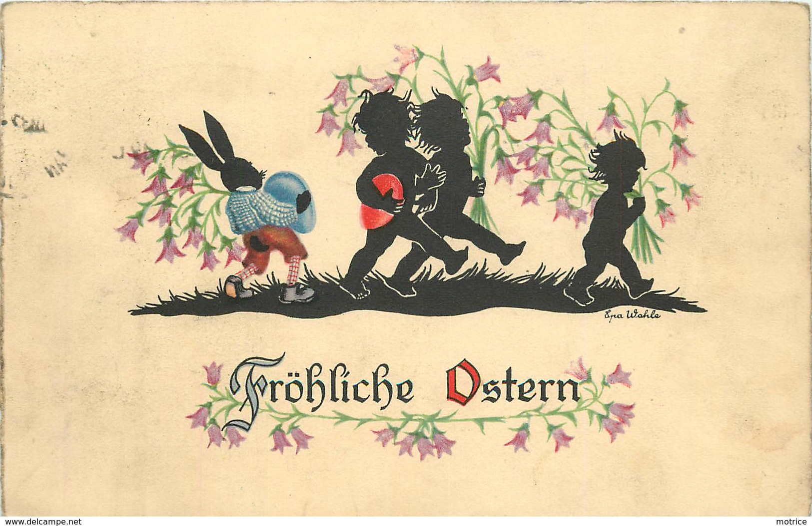 FRÖLICHE OSTERN - Enfant Et Lapin, Ombre Chinoise, Carte Illustrée Par Epa Wahle. - Silhouettes