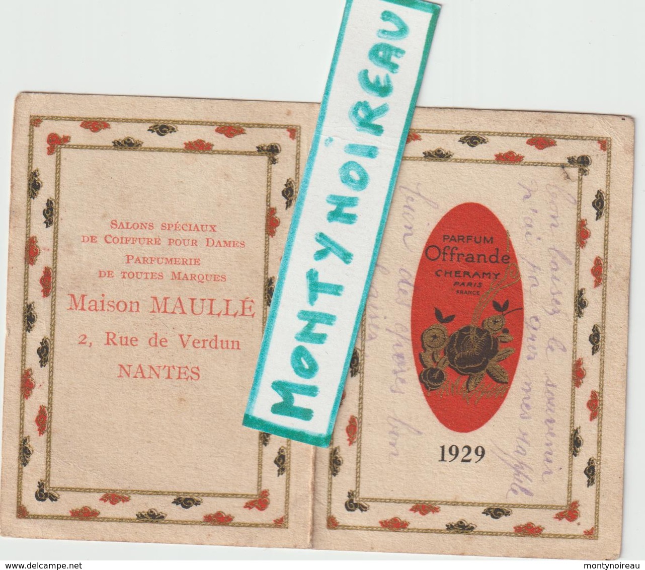 Vieux Papier : Calendrier 1929 , NANTES , Maison Maullé , Parfum Offrande Chéramy - Petit Format : 1921-40