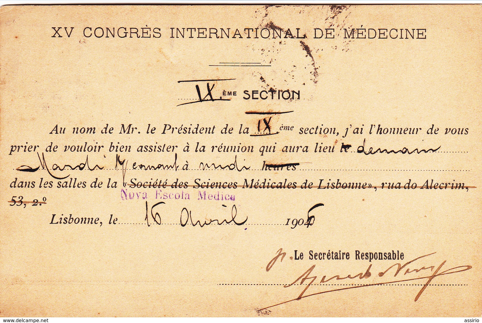 Portugal -XV Congrés International De Médicine  16 -Abril-1906 - Marcofilia