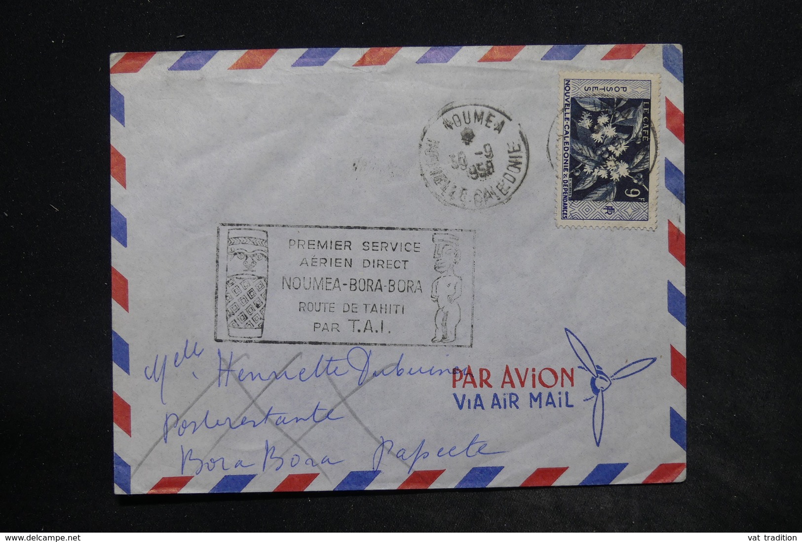 NOUVELLE CALÉDONIE - Enveloppe 1 Er Service Nouméa / Bora Bora En 1958 - L 26249 - Briefe U. Dokumente