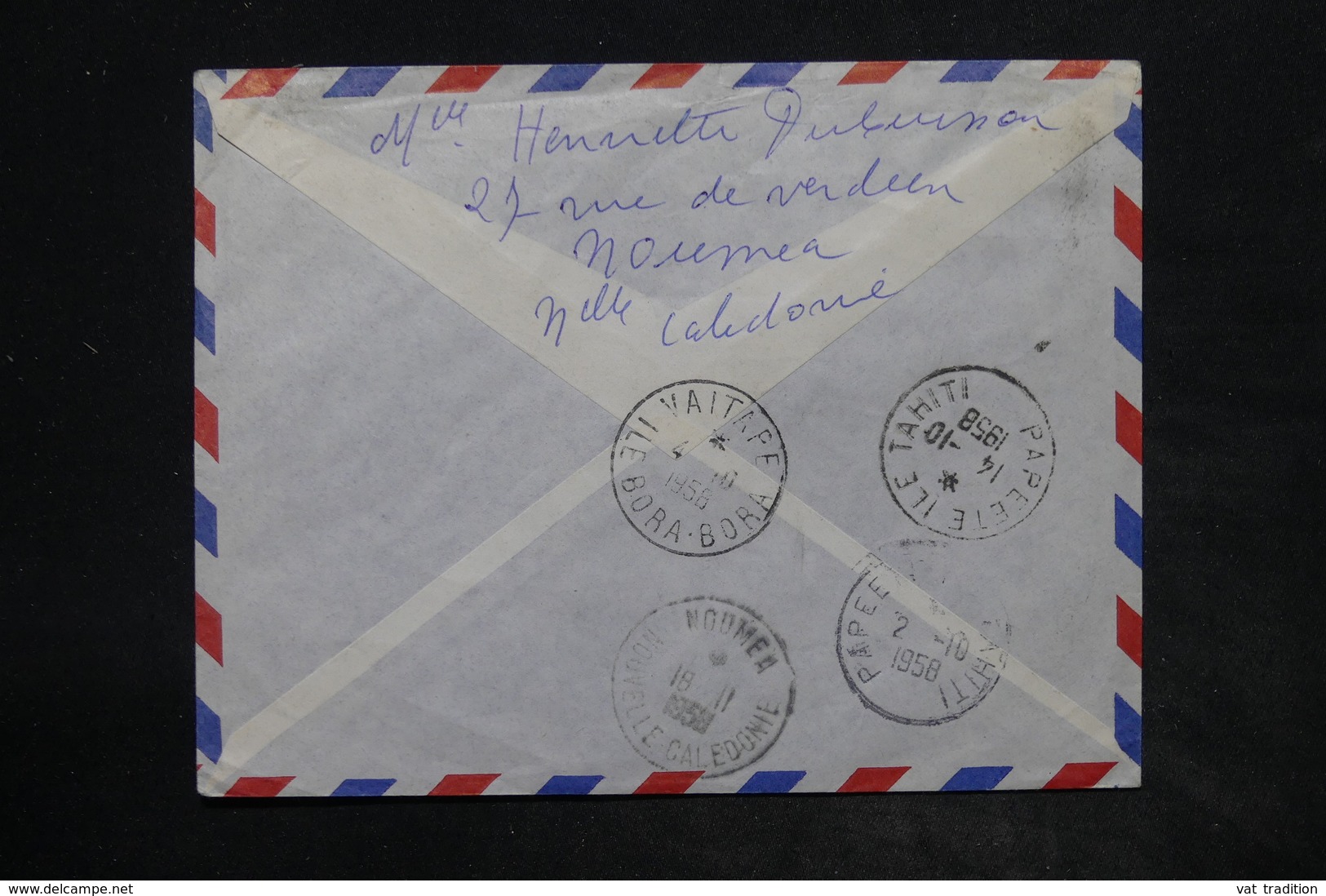 NOUVELLE CALÉDONIE - Enveloppe 1 Er Service Nouméa / Bora Bora En 1958 - L 26249 - Storia Postale