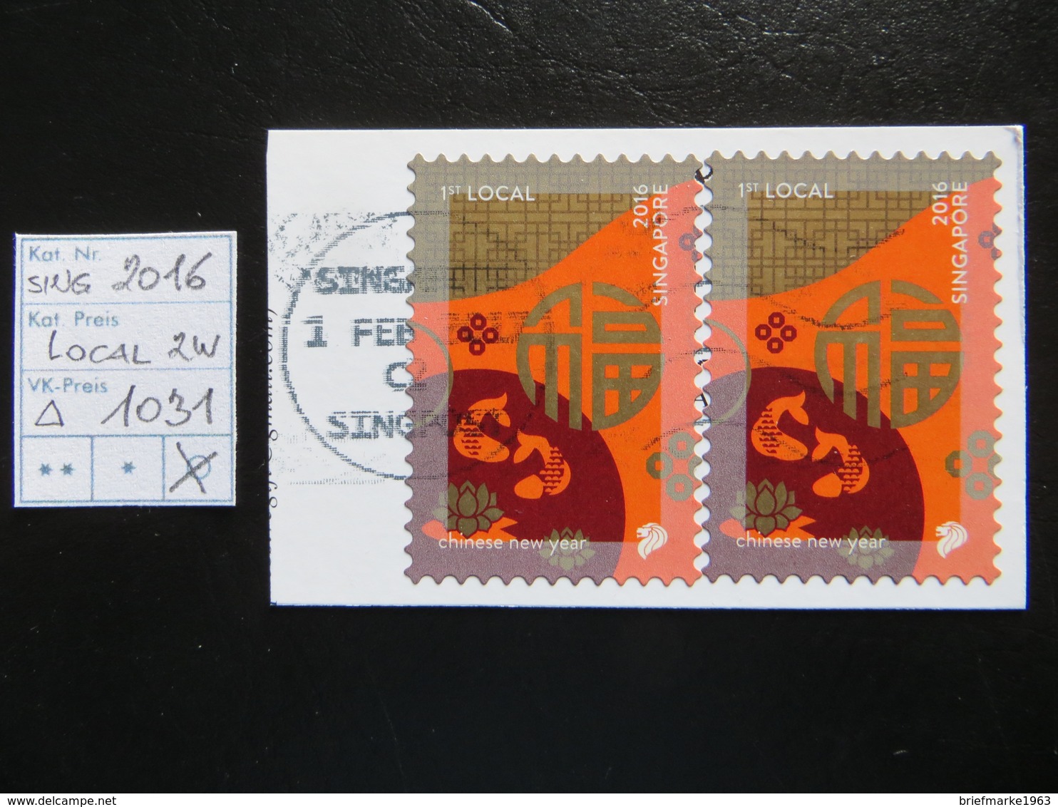 2016  " Local "  2 Werte Auf Ausschnitt, Gut Gestempelt   LOT 1031 - Singapur (1959-...)