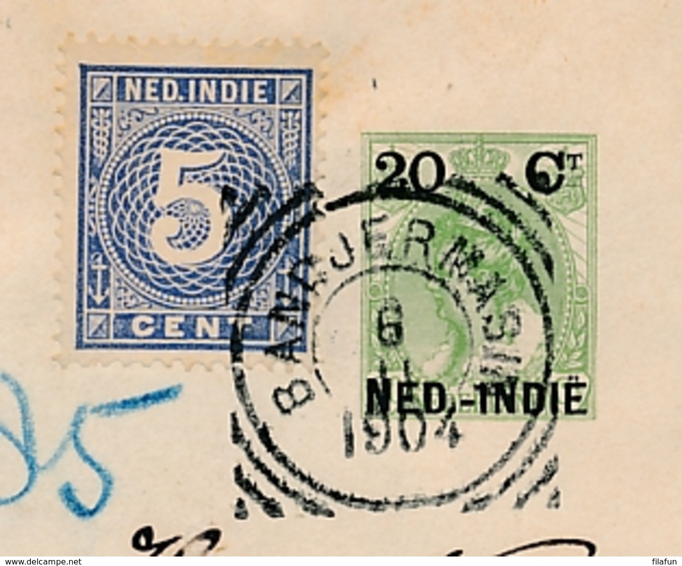 Nederlands Indië - 1904 - 20 Cent Bontkraag, Envelop G21 + 5 Cent Als R-cover Van Kendangan Naar Scheveningen - Nederlands-Indië