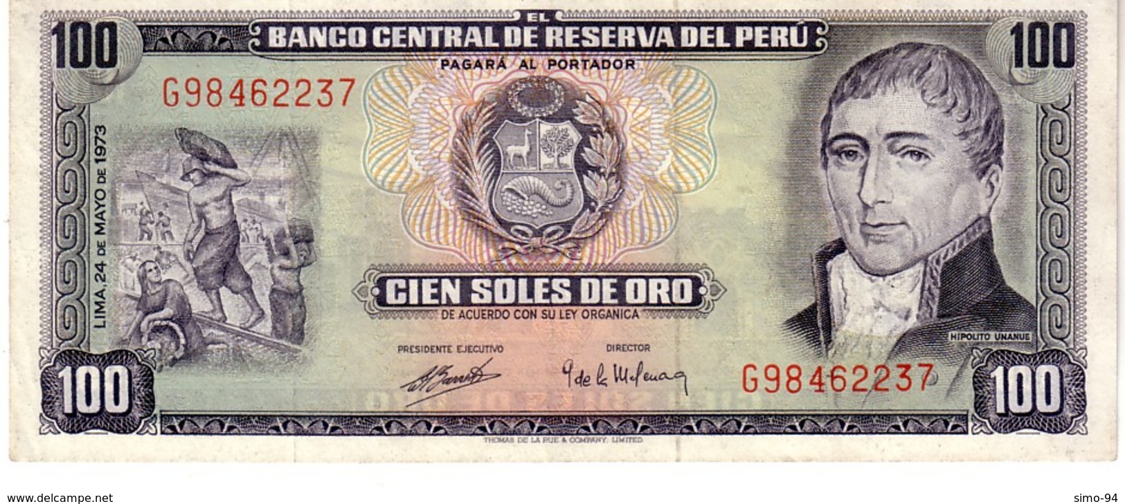 Peru P.102 100 Soles 1973 Au - Perù