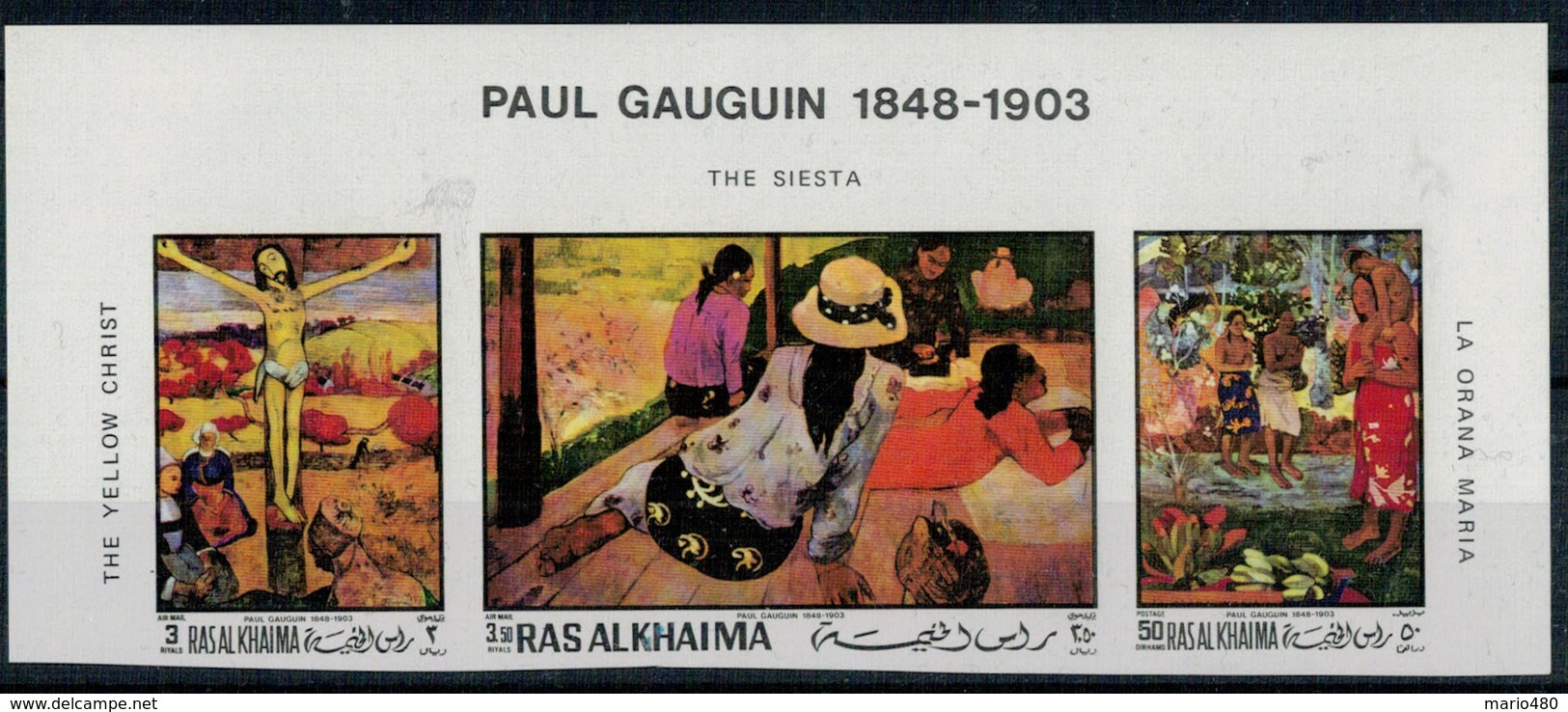 1970  PAUL  GAUGIN  THE  YELLOW  CHRIST-  LA  ORANA  MARIA      STREEP X 3 MNH** PERF.+IMPERF. - Ra's Al-Chaima