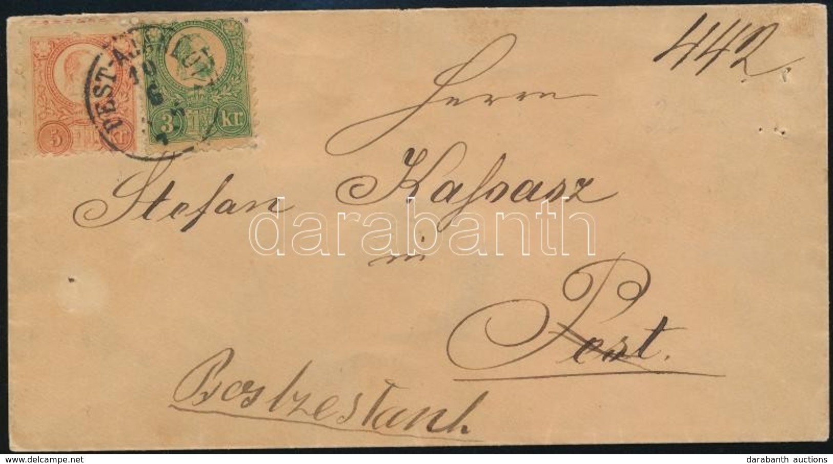 1872 Réznyomat 3kr + 5kr Helyi Ajánlott Levélen ,,PEST-AJÁNLOTT'  (min. 75.000) - Other & Unclassified