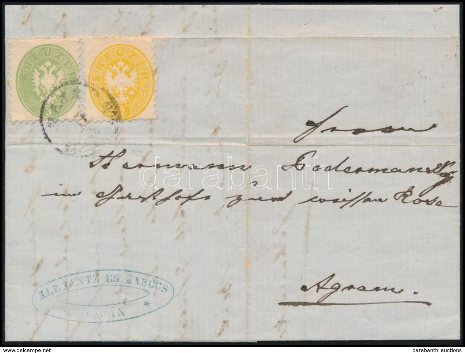 1866 2kr + 3kr  Színes Bérmentesítés Levélen ,,BAJA' - 'ESSEGG' - Agram - Other & Unclassified