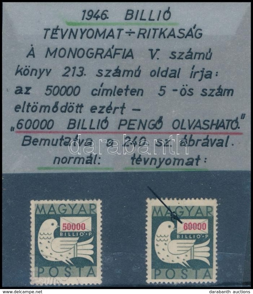 (*) 1946 Billiós 50.000 Billió P Az '5-ös' Szám Eltömődött és 6-osnak Látszik Tévnyomat + Támpéldány - Other & Unclassified