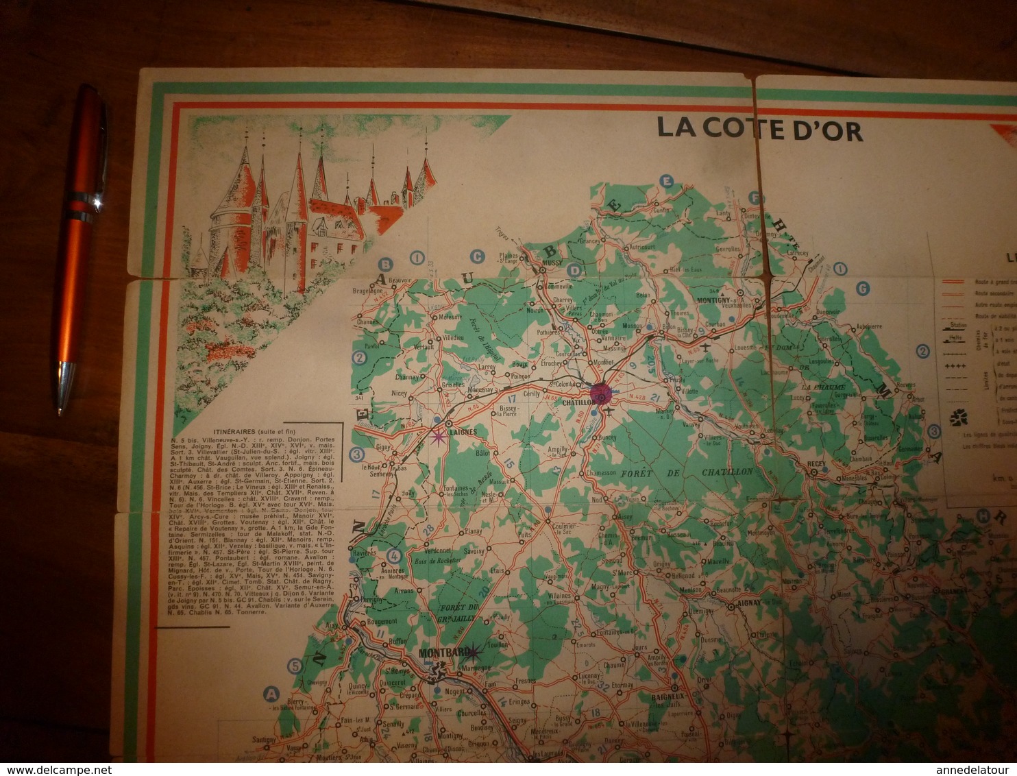 Vers 1955  CARTE GUIDE Ancienne De La CÔTE D'OR , Avec Descriptif Et Liste Des Communes De Plus De 250 Habitants - Autres & Non Classés