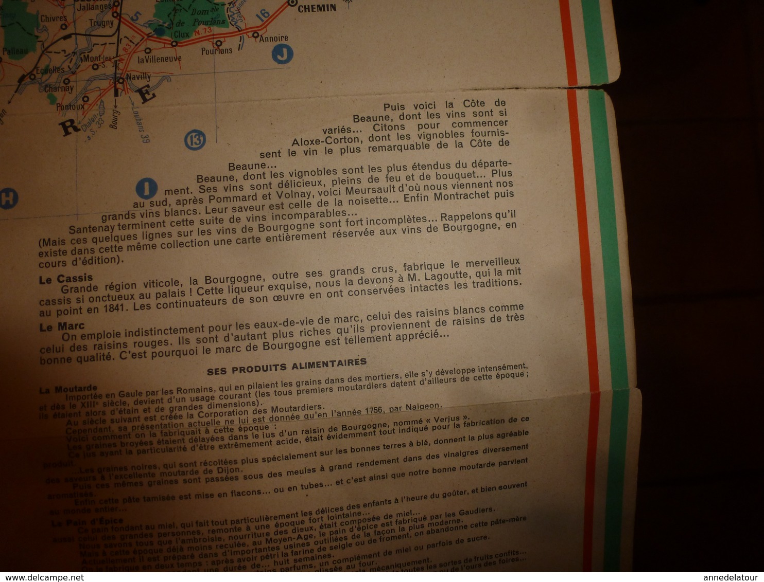 Vers 1955  CARTE GUIDE ancienne de la CÔTE d'OR , avec descriptif et liste des communes de plus de 250 habitants