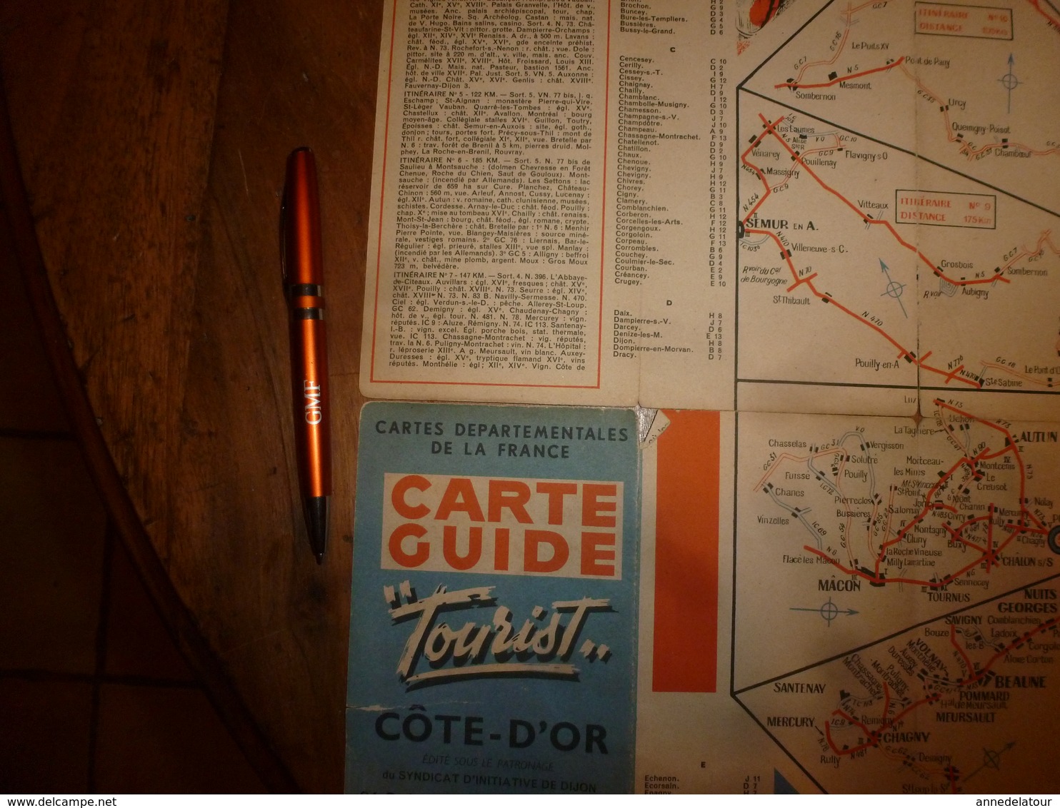 Vers 1955  CARTE GUIDE ancienne de la CÔTE d'OR , avec descriptif et liste des communes de plus de 250 habitants