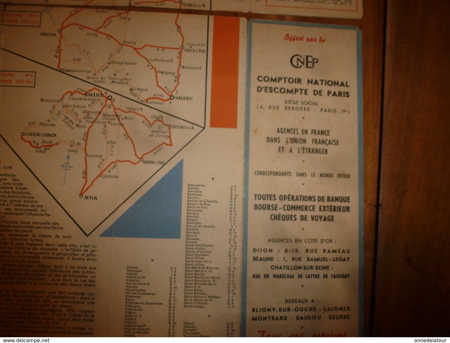 Vers 1955  CARTE GUIDE ancienne de la CÔTE d'OR , avec descriptif et liste des communes de plus de 250 habitants