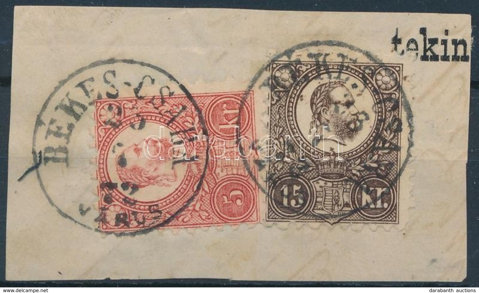 1871 Réznyomat 5kr + 15kr Kivágáson 'BÉKES-CSABA VÁROS' - Other & Unclassified