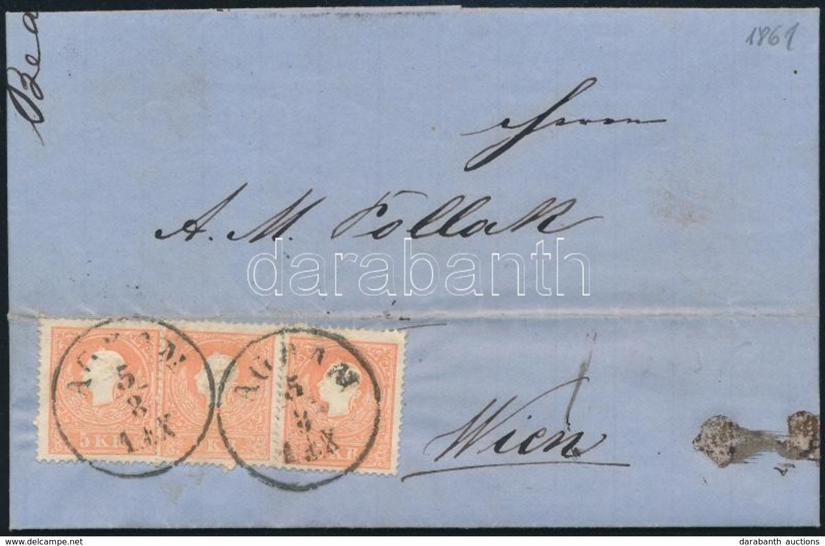 1861 3 X 1858 5kr II Levélen 'AGRAM' - 'WIEN' - Other & Unclassified