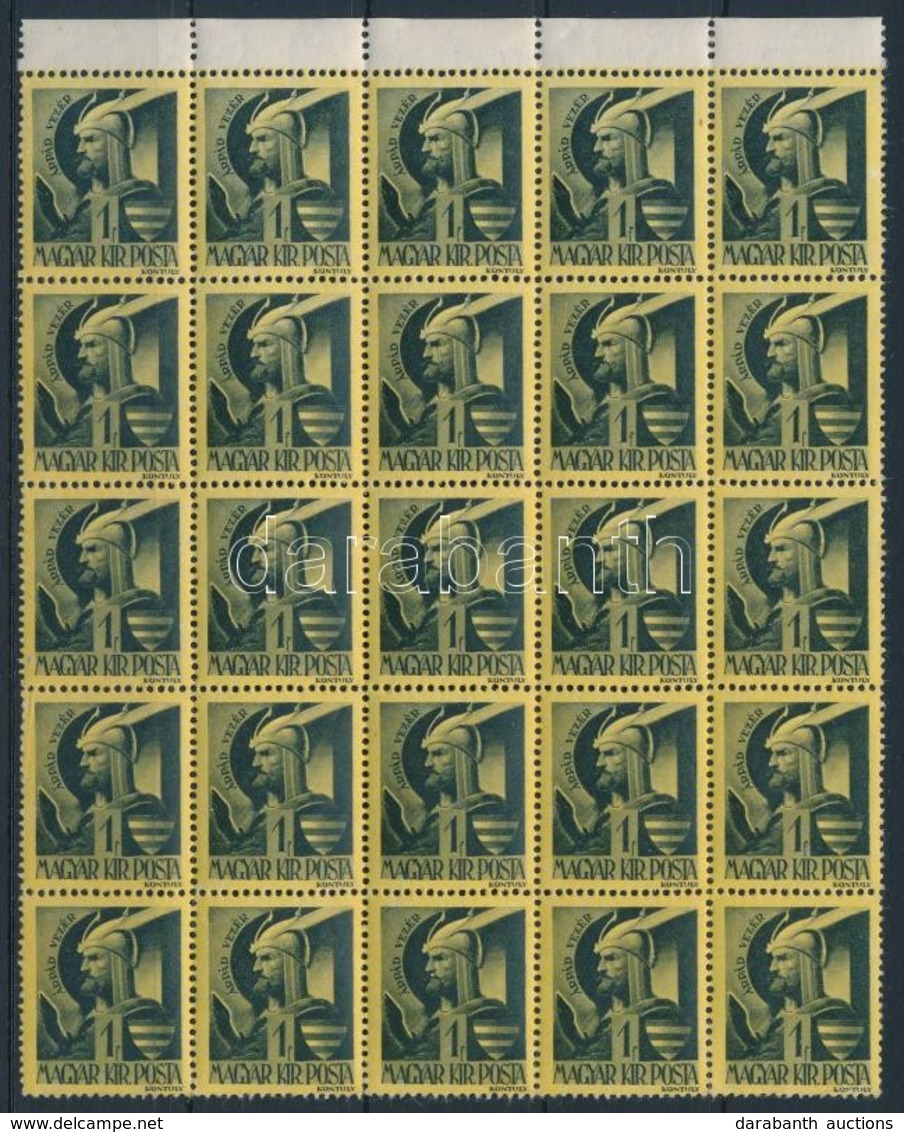 ** 1945 Kisegítő 20f/1f Alapnyomattal, Felülnyomás Nélkül, 25-ös ívdarab / Mi 781 Without Overprint, Block Of 25 - Other & Unclassified