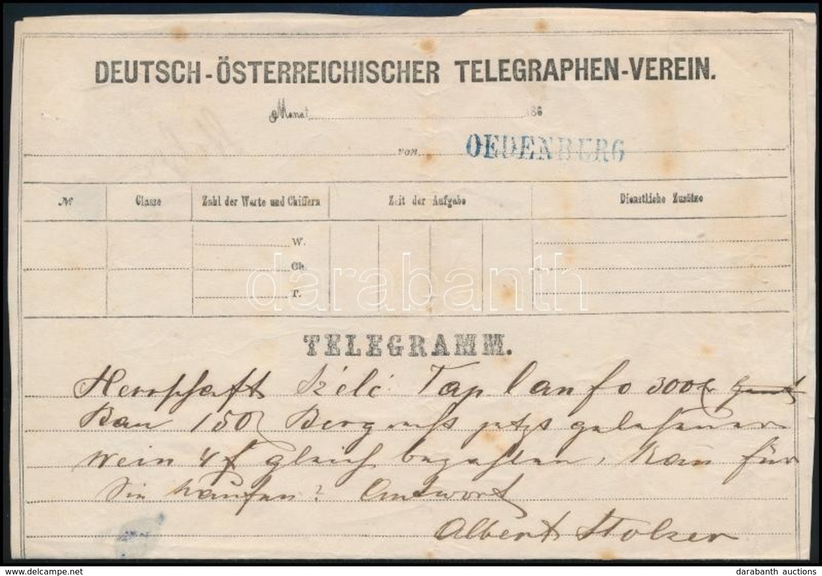 1866 Telegramm (ritka Nyomtatványfajta) OEDENBURG Kék Bélyegzéssel - Other & Unclassified