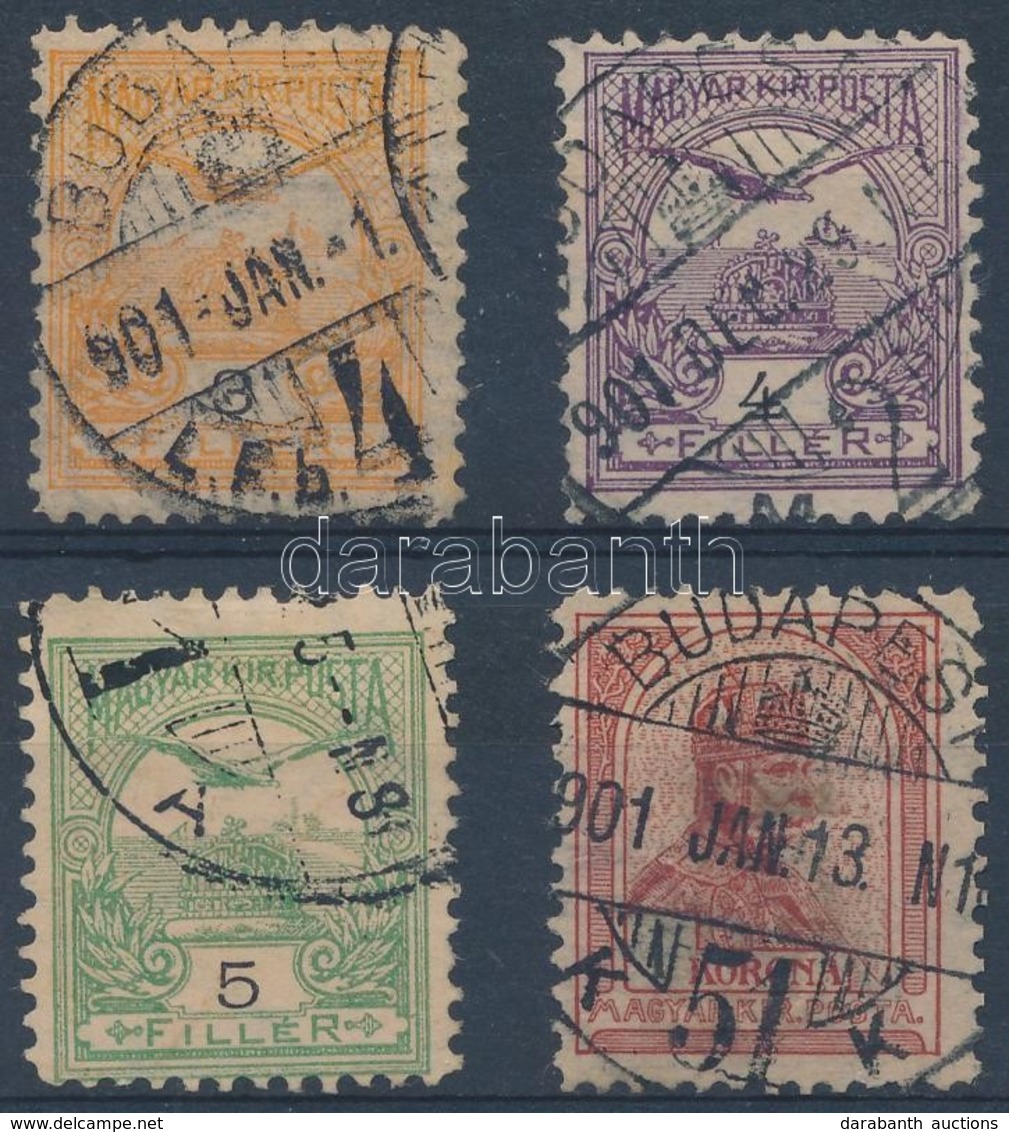 O 1900 Turul 3f, 4f, 5f, 1 K 11 1/2 Fogazás (1 K Elvékonyodás / Thin Paper) (17.500) - Other & Unclassified