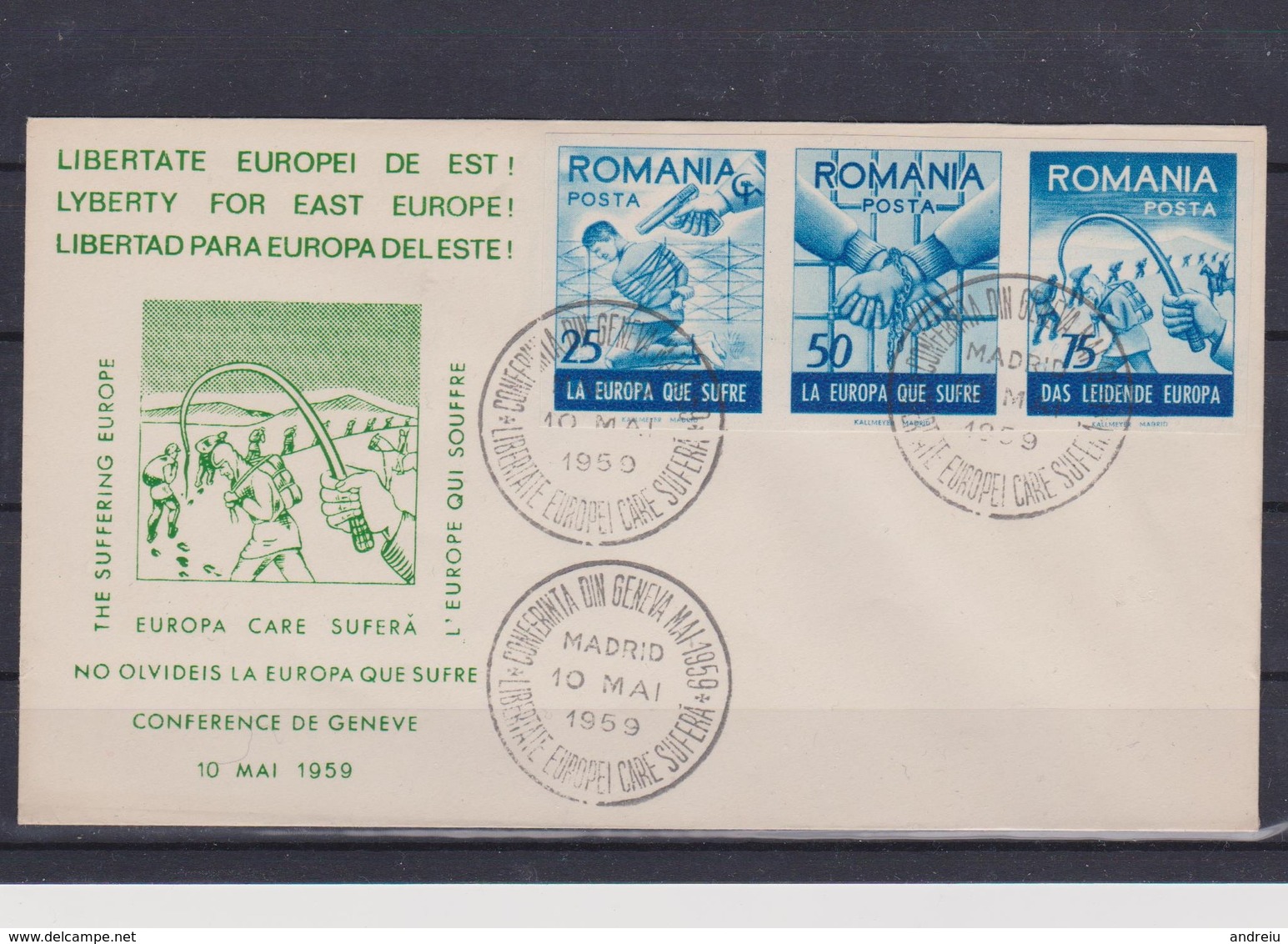 1959 Romania Roumanie Rumanien -1 FDC 3v. Government In Exile In Spain, Anticommunism Fighters, Chains, Libery - Andere & Zonder Classificatie