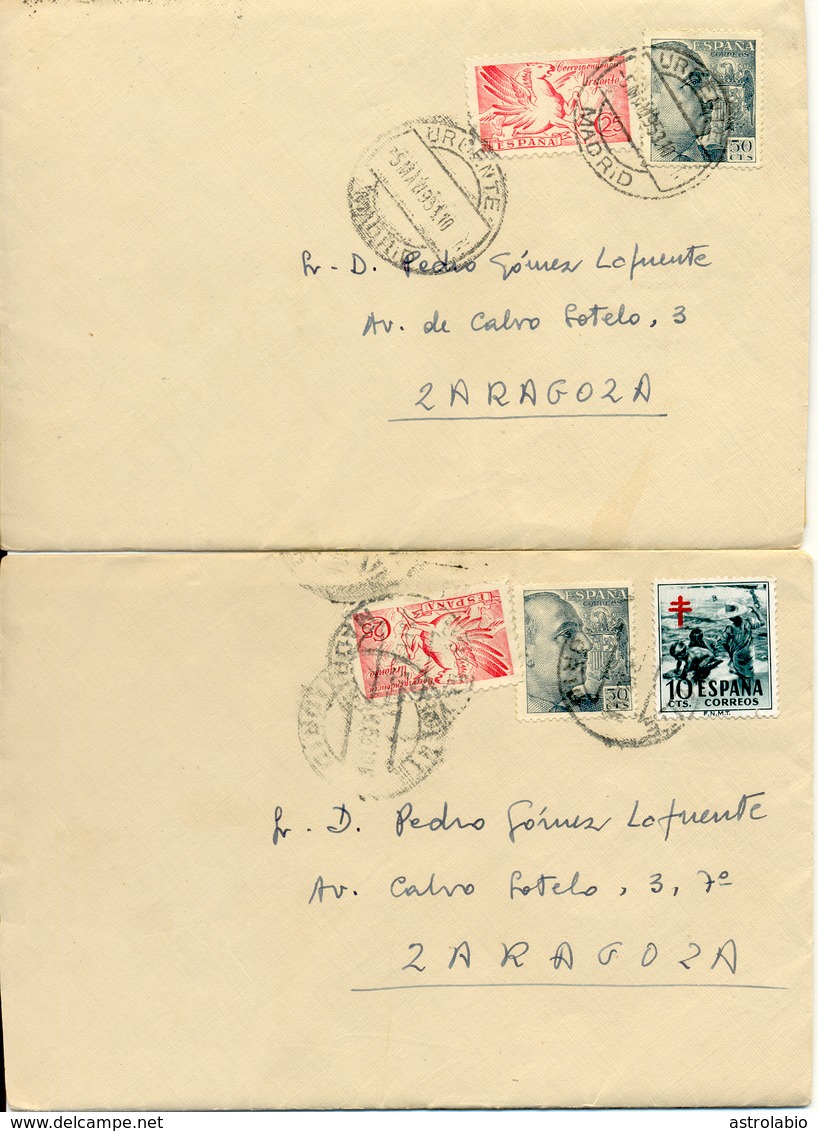 2 Cartas URGENTES De Madrid A Zaragoza 1953 Conservan Texto Ver 2 Scan - Exprès