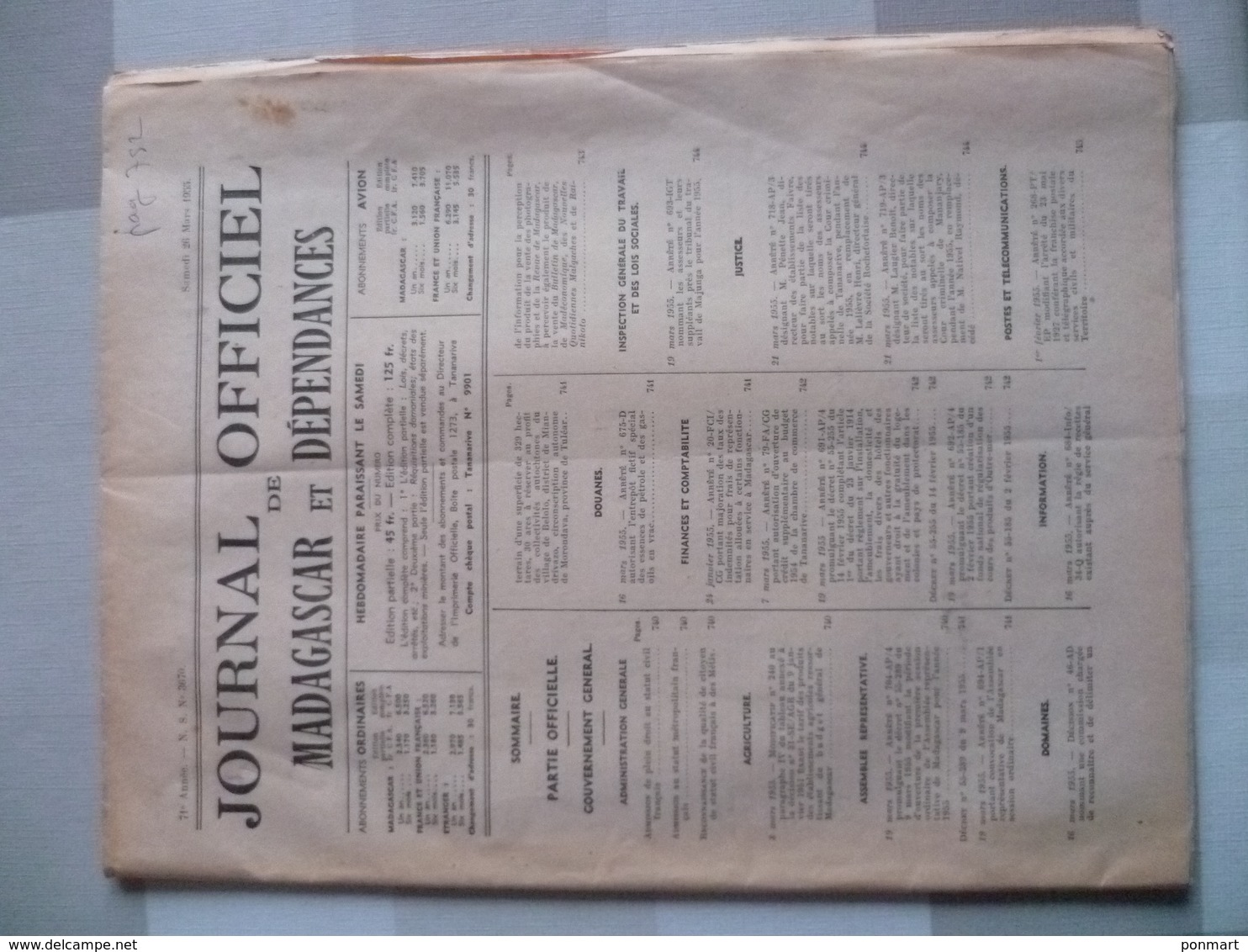 Journal Officiel De Madagascar 26 Mars 1955 - Pratique