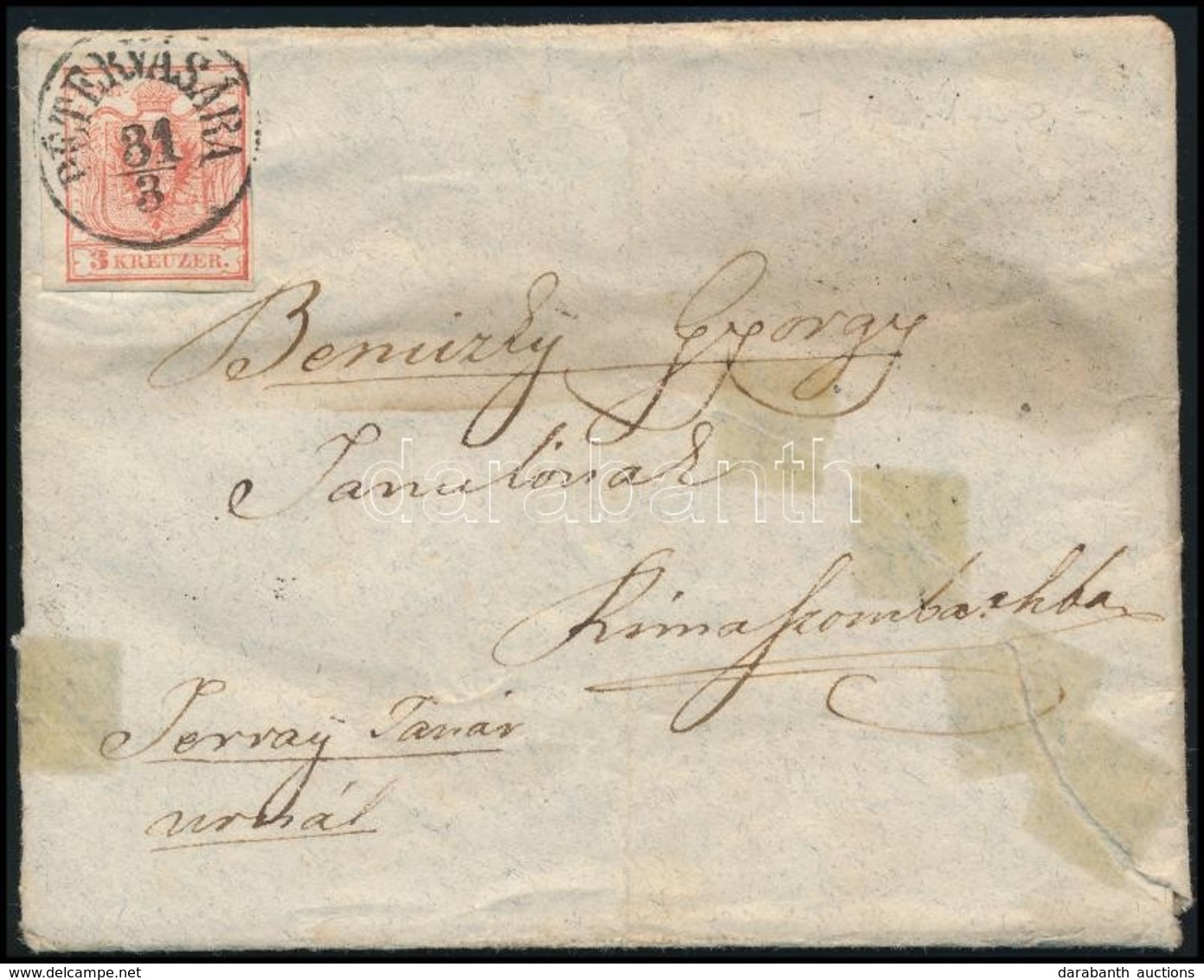 1850 3kr Levélen ,,PÉTERVÁSÁRA' (Gudlin 150p) - Other & Unclassified