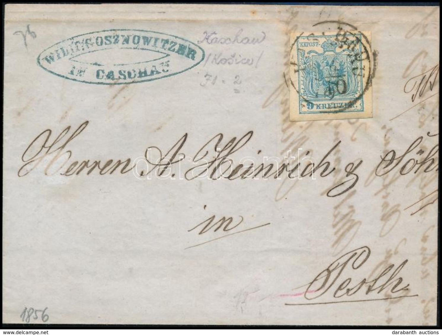 1856 9kr MP III Levélen 'KASCHAU' - 'PESTH' - Other & Unclassified