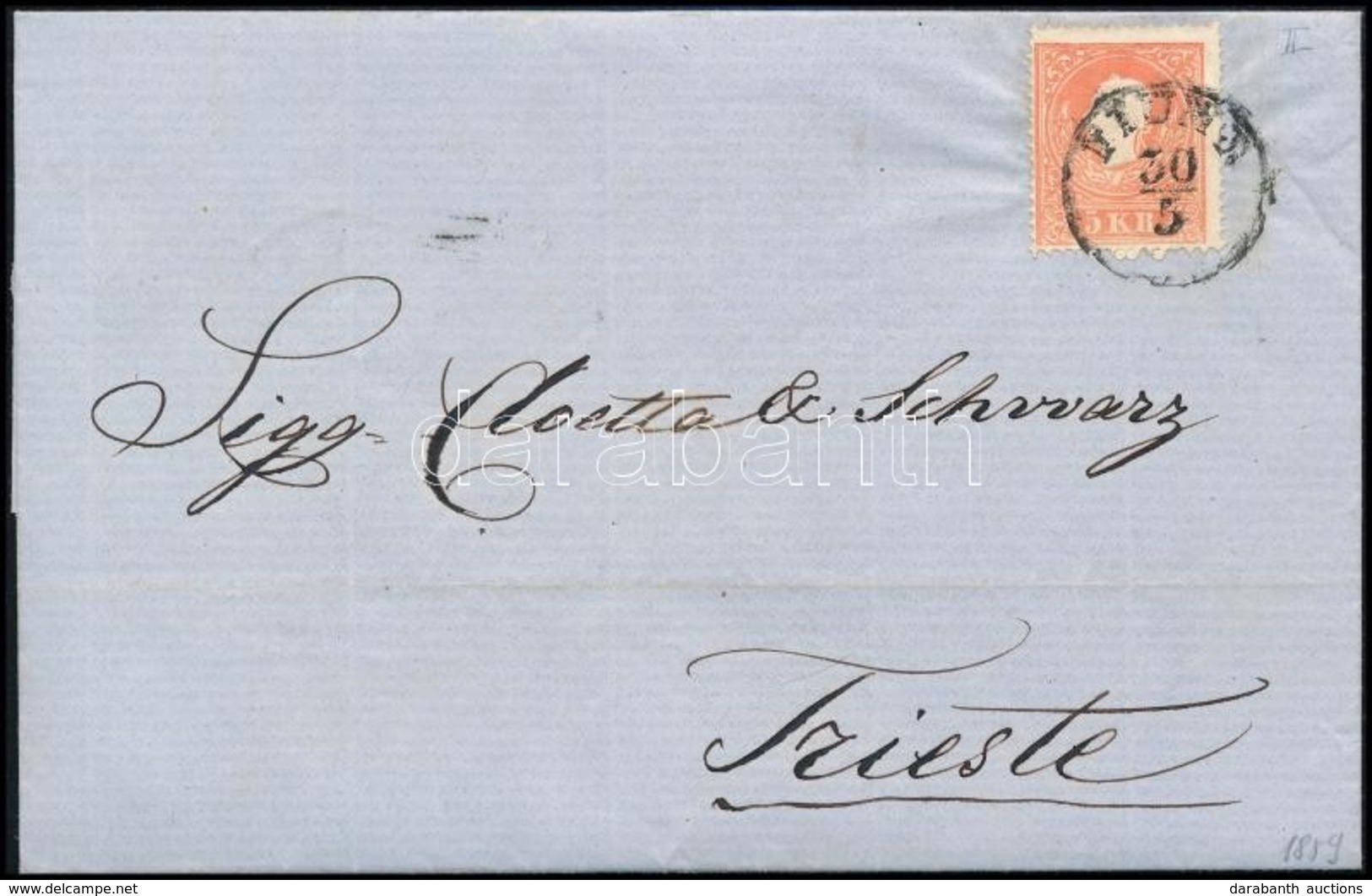 1859 5kr II Levélen 'FIUME' - 'TRIEST' - Other & Unclassified
