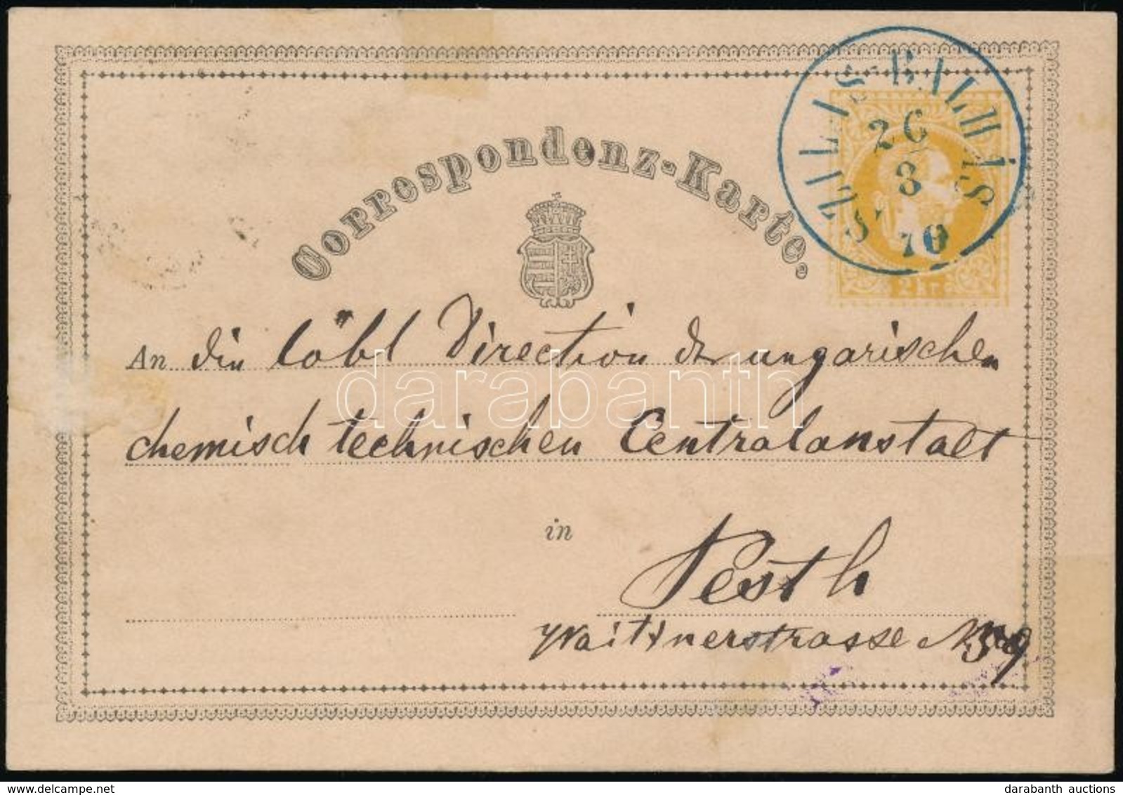 1870 Díjjegyes Levelezőlap / PS-card Kék/blue 'SZILAS-BALHÁS' - Pesth - Other & Unclassified