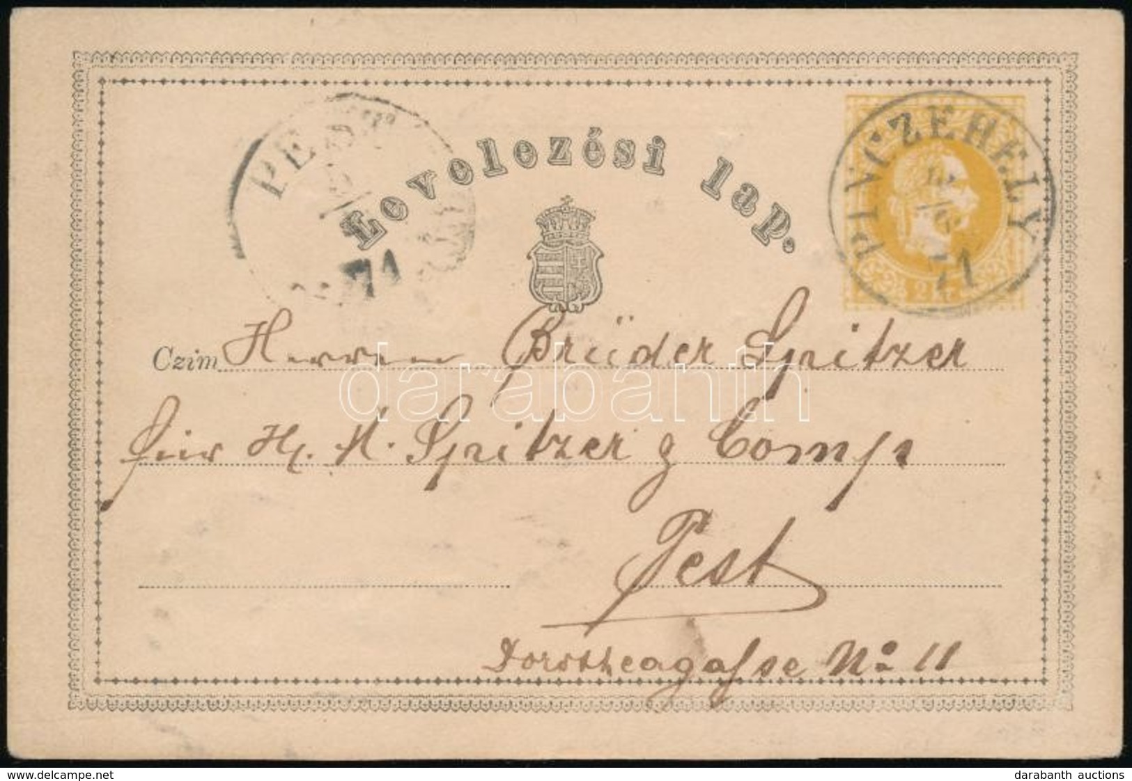 1871 Díjjegyes Levelezőlap  / PS-card 'PINCZEHELY' - Pest - Autres & Non Classés