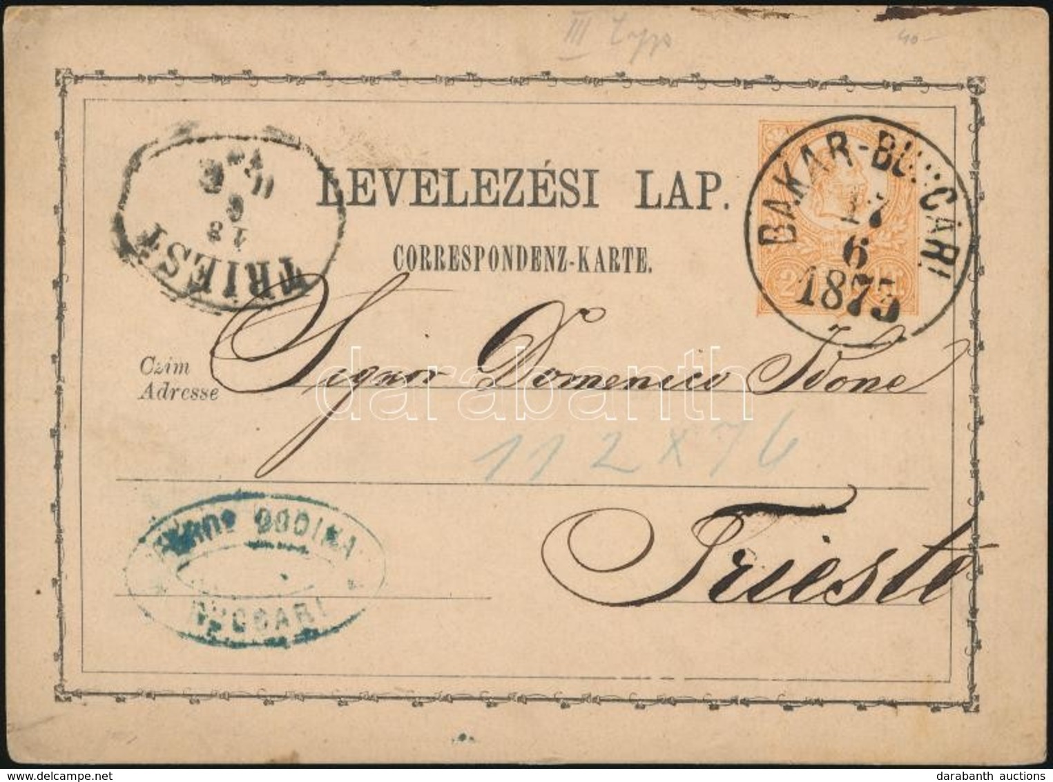 1873 Díjjegyes Levelezőlap / PS-card 'BAKAR-BUCCARI' - 'TRIEST' - Other & Unclassified