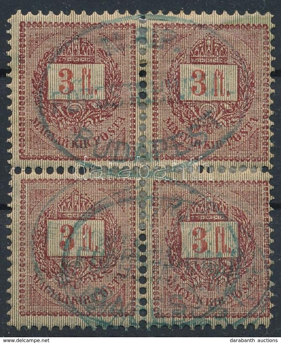 O 1888 3 Ft Négyestömb Kék ,,M.K.P. FŐPOSTA HIVATAL BUDAPEST' - Other & Unclassified