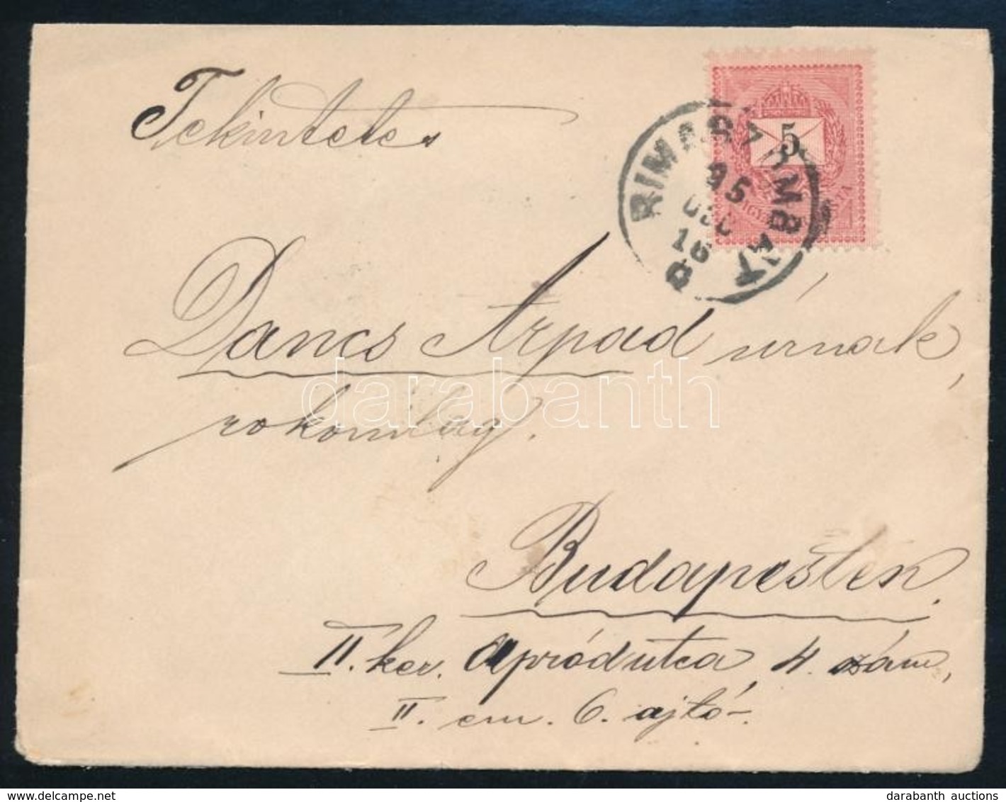 1895 Levél 5kr Bélyeggel 'RIMASZOMBAT' - 'BUDAPEST / VIZIVÁROS' - Other & Unclassified