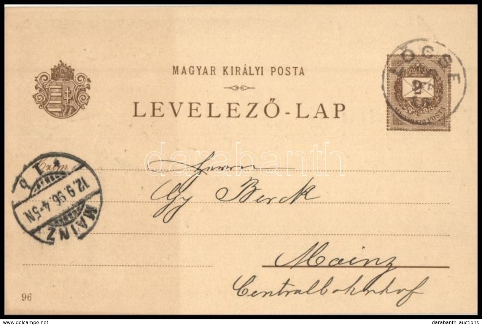 1896 2kr Díjjegyes Millenniumi Képeslap 'LŐCSE' - 'MAINZ' - Other & Unclassified