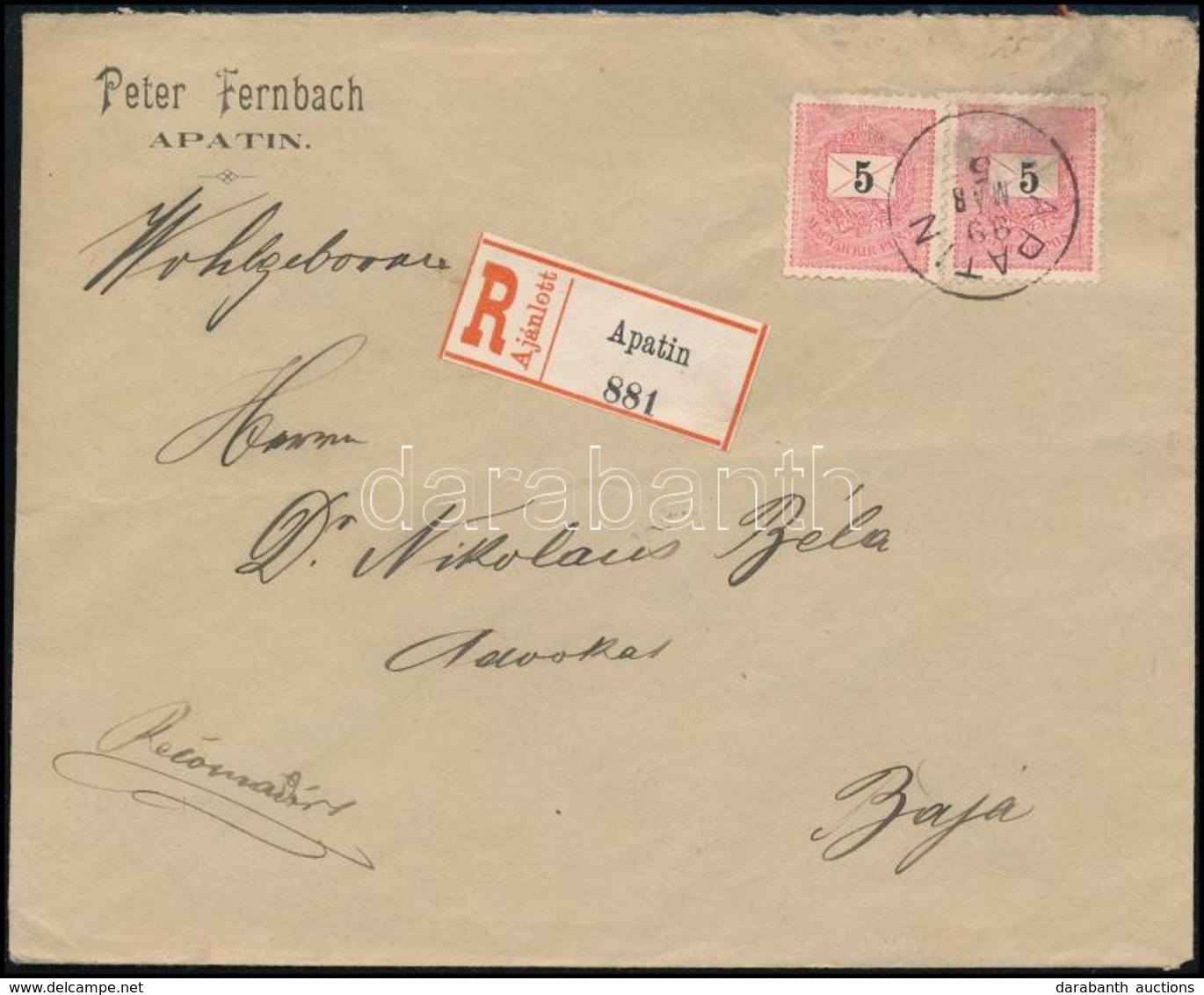 1899 3 X 5kr Ajánlott Levélen 'APATIN' - Baja - Other & Unclassified