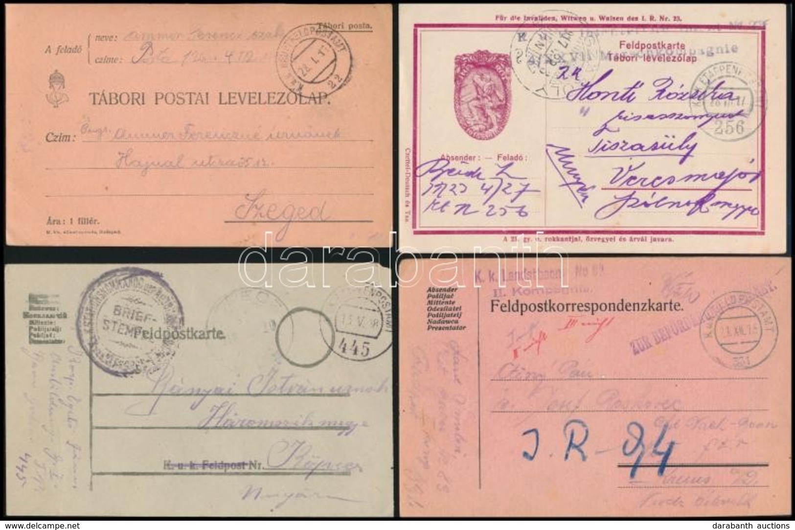 1915-1918 4 Db Tábori Posta Levelezőlap FELDPOST 22, 256, 331, 445 - Other & Unclassified