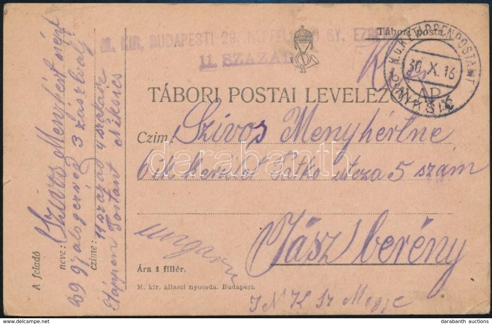 1916 Tábori Posta Levelezőlap / Field Postcard 'M.KIR. BUDAPESTI 29. NÉPFELKELŐ GY. EZRED 11. SZÁZAD' + 'EP NIKSIC B' - Other & Unclassified