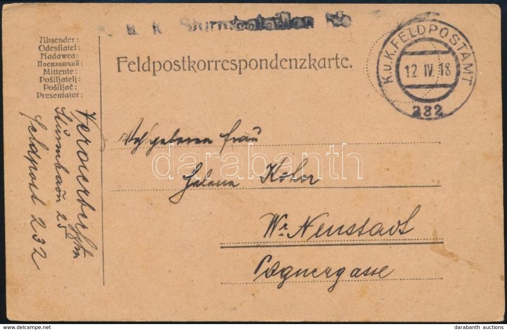 1918 Tábori Posta Levelezőlap / Field Postcard 'K.k. Sturmbataillon' + 'FP 282' - Otros & Sin Clasificación
