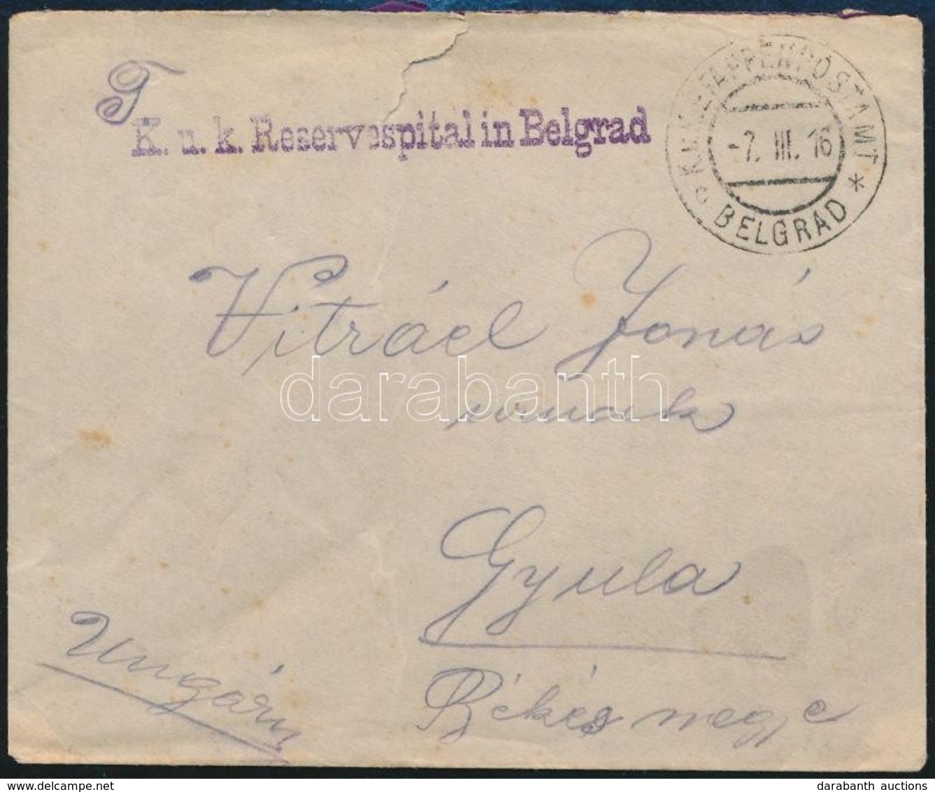 1916 Tábori Posta Levél 'K.u.k. Reservespital In Belgrad' + 'EP BELGRAD C' - Other & Unclassified
