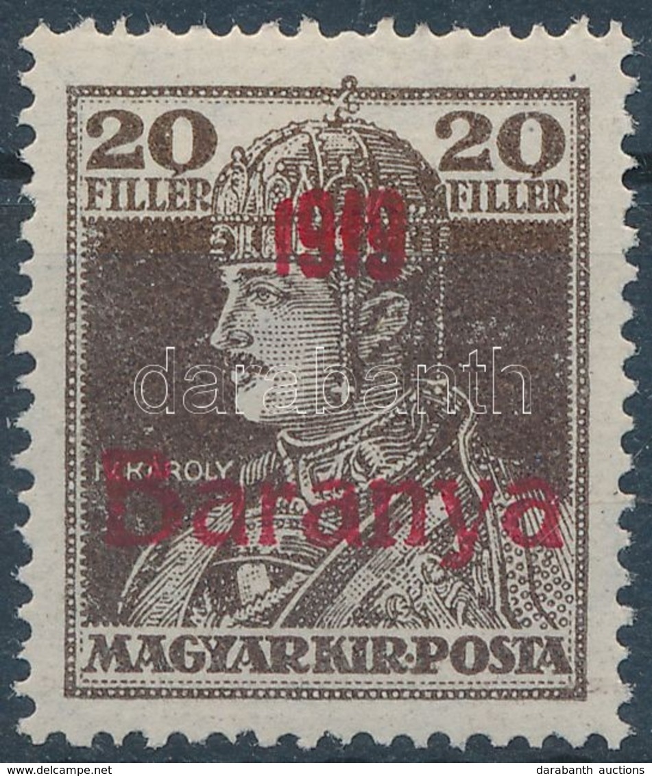 * Baranya I. 1919 Károly 20f Vörös Felülnyomással Próbanyomat, Garancia Nélkül (**22.000) - Other & Unclassified