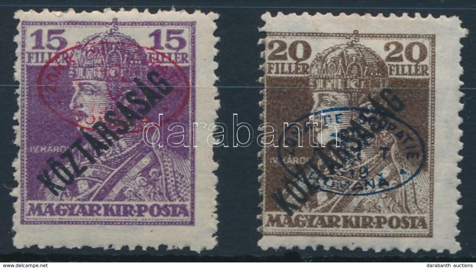 * Debrecen I. 1919 Károly/Köztársaság 15f és 20f Garancia Nélkül (**80.000) - Other & Unclassified