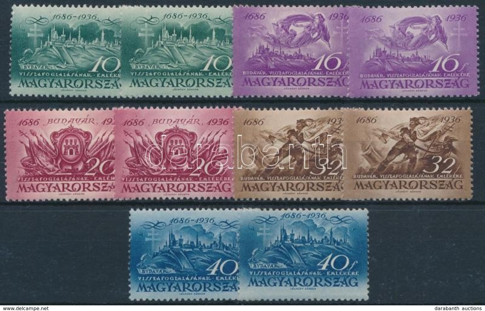 ** * 1936 Budavár 2 Db Sor (6.000) (1 Db 40f Falcos / Hinged) - Other & Unclassified